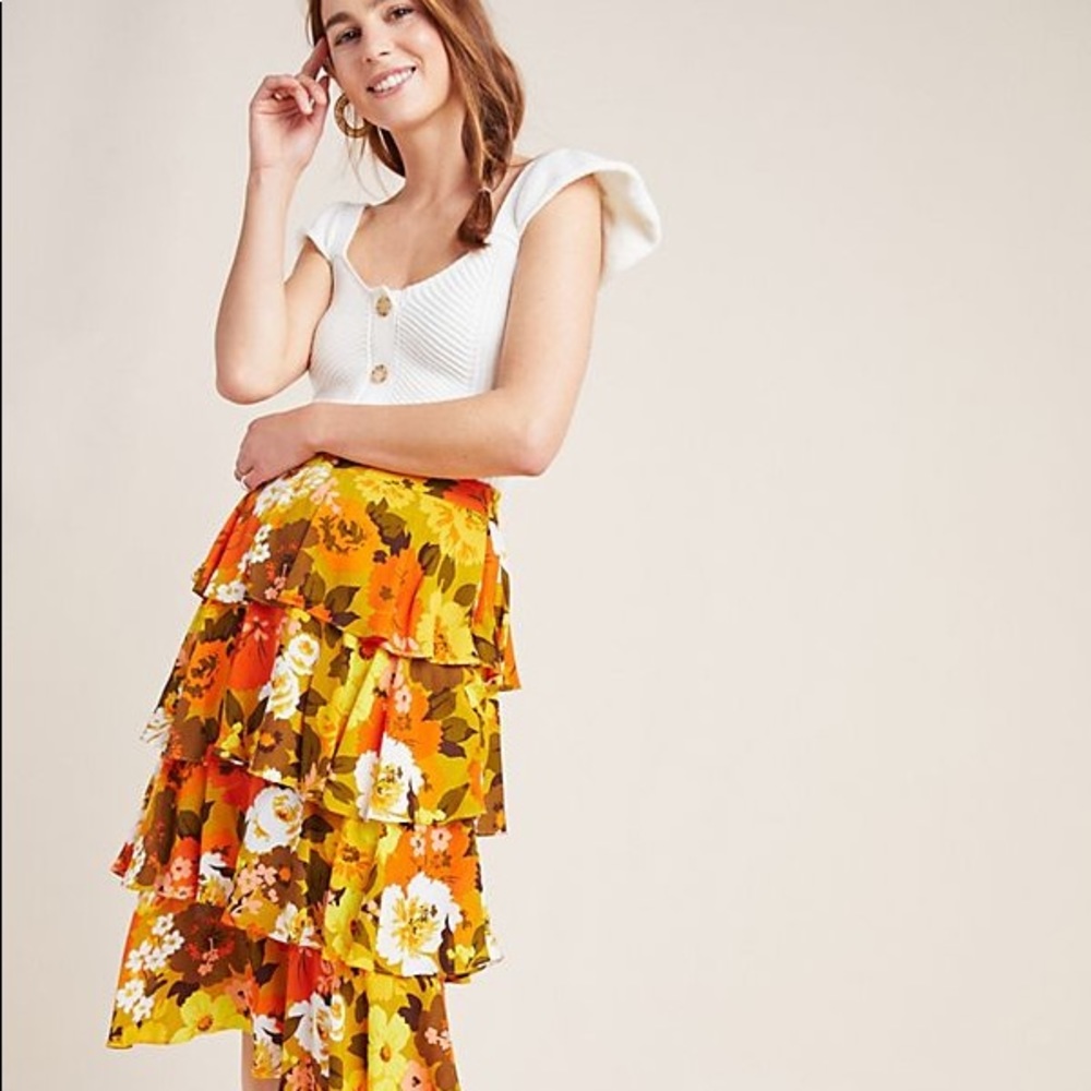 Anthropologie Mavis Tiered Midi Skirt